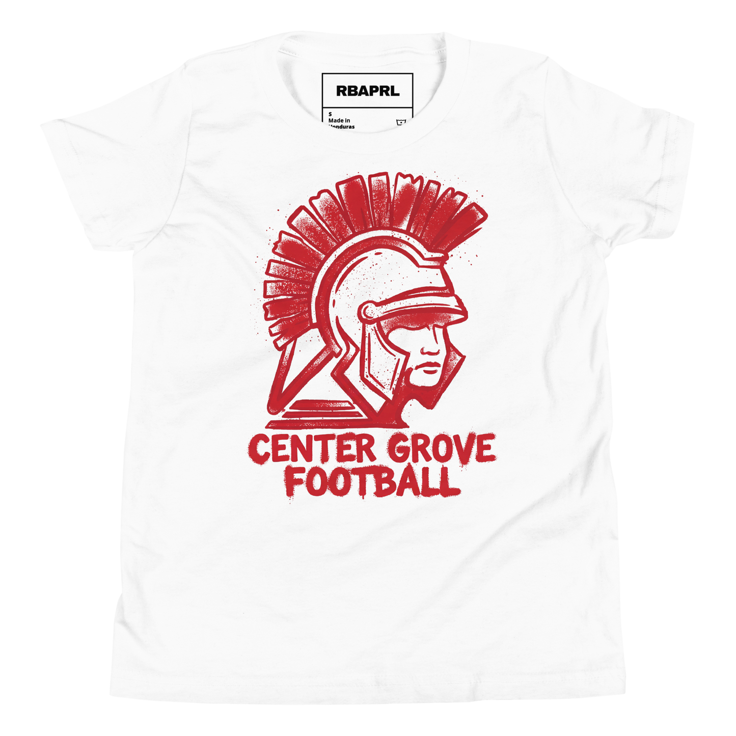 Center Grove Trojans Football Youth T-Shirt in White – Indiana Spirit Wear by Hometown Gameday Co.